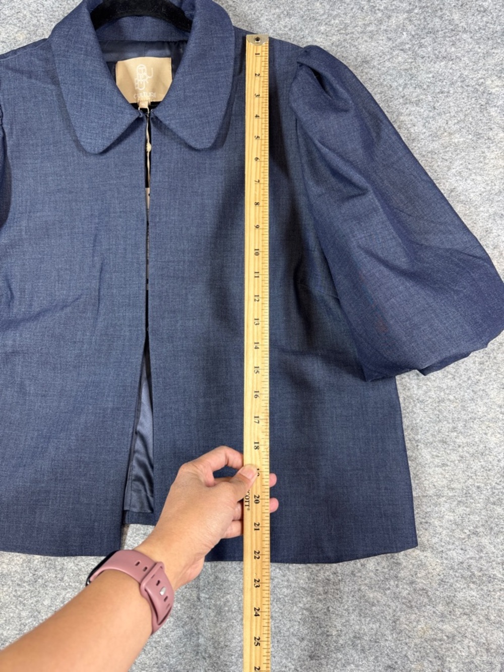 Culture Navy Short Swing Jacket Puff Sleeves XL Boho Minimalist Chic Career - Picture 11 of 14